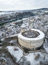Aerial view of the Swiss old town Schaffhausen in winter, with the medieval castle Muno Royalty Free Stock Photo