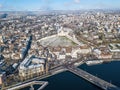 Aerial view of the Swiss old town Schaffhausen in winter, with the medieval castle Munot Royalty Free Stock Photo