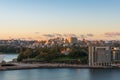 Aerial view of Sydney circular Quay and city suburbs with park at sunrise Royalty Free Stock Photo