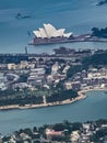 Aerial view of Sydney Harbor area Australia with the Sydney Opera House in the distance. Royalty Free Stock Photo