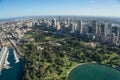 Aerial view of Sydney Royal Botanic Garden public garden and skyscrapers of CBD Royalty Free Stock Photo