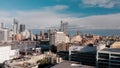 Aerial view of Sydney skline from Darling Harbour. Drone viewpoint