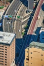 Aerial view of Sydney skyscrapers and major road in Central Business District - Australia