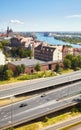 Aerial view of Szczecin cityscape with Castle Way road connecting the city with rest of Poland