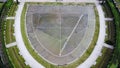 Aerial view on Szczytnicki Park, gardens and fountain of Centennial Hall in Wroclaw, Poland. Royalty Free Stock Photo