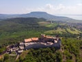 Aerial view from Szigliget castle during the day, in the background Badacsony hill, in the Balaton Uplands lies in a beautiful Royalty Free Stock Photo