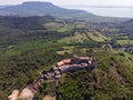 Aerial view from Szigliget castle during the day, in the background Badacsony hill, in the Balaton Uplands lies in a beautiful Royalty Free Stock Photo