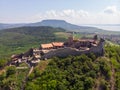 Aerial view from Szigliget castle during the day, in the background Badacsony hill, in the Balaton Uplands lies in a beautiful Royalty Free Stock Photo