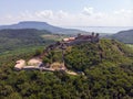 Aerial view from Szigliget castle during the day, in the background Badacsony hill, in the Balaton Uplands lies in a beautiful Royalty Free Stock Photo