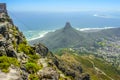 Aerial view from Table mountain Cape town showing Lion`s head in South Africa Royalty Free Stock Photo