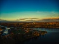 aerial view of Tabor czech republic, lake and church tower winter morning sunlight Royalty Free Stock Photo