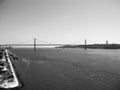 Aerial view at the Tagus River and the 25th of April Bridge. Lisbon  Portugal Royalty Free Stock Photo