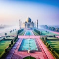 Aerial view of Taj Mahal in the Indian city of Uttar Morning