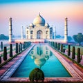 Aerial view of Taj Mahal in the Indian city of Uttar Morning