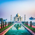 Aerial view of Taj Mahal in the Indian city of Uttar Morning