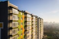 Aerial view of a tall residential apartment building with many windows and balconies Royalty Free Stock Photo