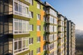 Aerial view of a tall residential apartment building with many windows and balconies Royalty Free Stock Photo