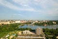 Aerial view of tall residential apartment buildings under construction. Real estate development Royalty Free Stock Photo