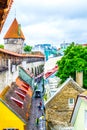 Aerial view of Tallin from ramparts of the medieval fortification surrounding the old town, Estonia....IMAGE Royalty Free Stock Photo