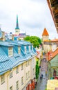 Aerial view of Tallin from ramparts of the medieval fortification surrounding the old town, Estonia....IMAGE Royalty Free Stock Photo