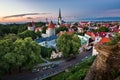 Aerial View of Tallinn Old Town from Toompea Hill in the Evening