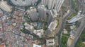 Aerial view of Taman Anggrek the biggest shopping mall and apartment in Jakarta when sunrise. Jakarta, Indonesia, August 22, 2021