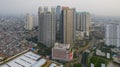 Aerial view of Taman Anggrek the biggest shopping mall and apartment in Jakarta when sunrise. Jakarta, Indonesia, August 22, 2021