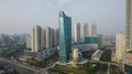 Aerial view of Taman Anggrek the biggest shopping mall and apartment in Jakarta when sunrise. Jakarta, Indonesia, August 22, 2021