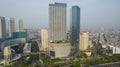 Aerial view of Taman Anggrek the biggest shopping mall and apartment in Jakarta when sunrise. Jakarta, Indonesia, August 22, 2021