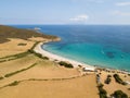 Aerial view of Tamarone beach, Plage de Tamarone, Cap Corse peninsula, Macinaggio, Corsica, France Royalty Free Stock Photo