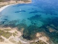 Aerial view of Tamarone beach, Plage de Tamarone, Cap Corse peninsula, Macinaggio, Corsica, France Royalty Free Stock Photo