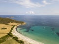 Aerial view of Tamarone beach, Plage de Tamarone, Cap Corse peninsula, Macinaggio, Corsica, France Royalty Free Stock Photo