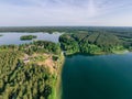 Aerial view of tame between Biale Augustowskie Lake and Studziennicze lake Royalty Free Stock Photo