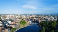 Aerial view of the Tampere city at sunset. Tampella building.