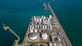 Aerial view tank farm terminal for bulk petroleum and gasoline storage, Crude oil storage fuel petrochemical terminal, Business Royalty Free Stock Photo