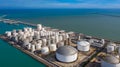 Aerial view of tank terminal with lots of oil storage tank and petrochemical storage tank in the harbour, Industrial tank storage Royalty Free Stock Photo