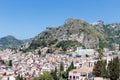 Aerial view of Taormina, historic city at the Sicilian coast Royalty Free Stock Photo