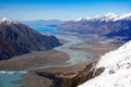 Aerial view of the Tasman River, Mount Cook National Park, New Zealand. Royalty Free Stock Photo