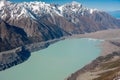 Aerial view of the Tasman Glacier terminal lake in Mount Cook National Park, New Zealand. Royalty Free Stock Photo