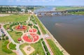 Aerial view of Tczew city over Wisla river in Poland