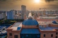 Aerial view of the Teatro Margherita gleaming under the sunset in Bari, Apulia,Italy Royalty Free Stock Photo