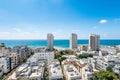 Aerial view of Tel Aviv City with modern skylines and luxury hotels against blue sky at the beach near the Tel Aviv port in Israel Royalty Free Stock Photo