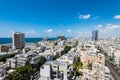 Aerial view of Tel Aviv City with modern skylines and luxury hotels against blue sky at the beach near the Tel Aviv port in Israel Royalty Free Stock Photo