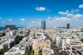 Aerial view of Tel Aviv City with modern skylines and luxury hotels against blue sky at the beach near the Tel Aviv port in Israel Royalty Free Stock Photo