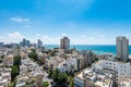 Aerial view of Tel Aviv City with modern skylines and luxury hotels against blue sky at the beach near the Tel Aviv port in Israel Royalty Free Stock Photo