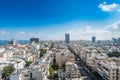 Aerial view of Tel Aviv City with modern skylines and luxury hotels against blue sky at the beach near the Tel Aviv port in Israel Royalty Free Stock Photo