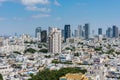 Aerial view of Tel Aviv City with modern skylines and luxury hotels against blue sky at the beach near the Tel Aviv port in Israel Royalty Free Stock Photo