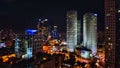 Aerial view on Tel-Aviv. Urban night city never stops. Luxury building and tall business towers