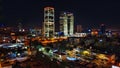 Aerial view on Tel-Aviv. Urban night city never stops. Luxury building and tall business towers Royalty Free Stock Photo