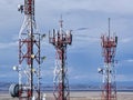 Aerial view of telecommunications towers with 4G and 5G cellular networks Royalty Free Stock Photo